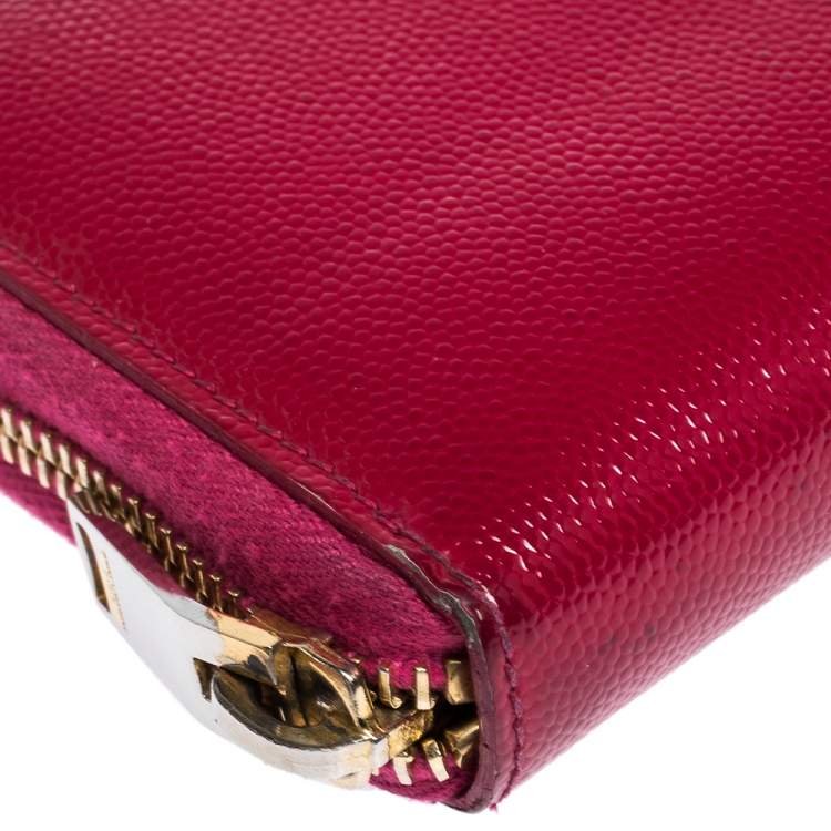 Pre Owned Saint Laurent Paris Magenta Patent Leather Rive Gauche Zip Around Wallet