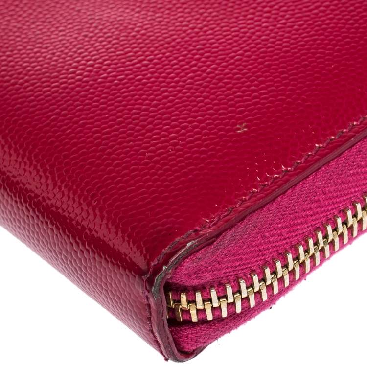 Pre Owned Saint Laurent Paris Magenta Patent Leather Rive Gauche Zip Around Wallet