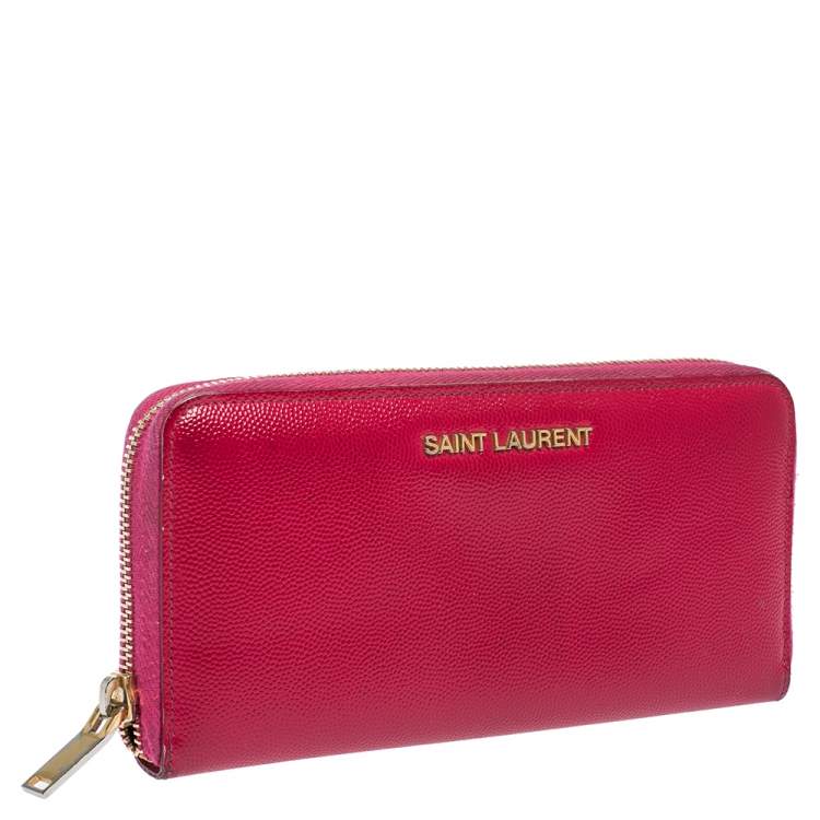 Pre Owned Saint Laurent Paris Magenta Patent Leather Rive Gauche Zip Around Wallet