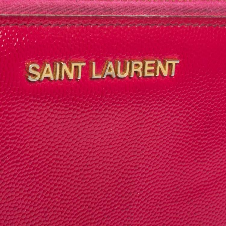 Pre Owned Saint Laurent Paris Magenta Patent Leather Rive Gauche Zip Around Wallet