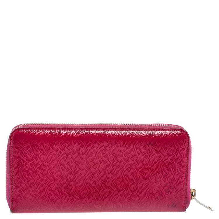 Pre Owned Saint Laurent Paris Magenta Patent Leather Rive Gauche Zip Around Wallet