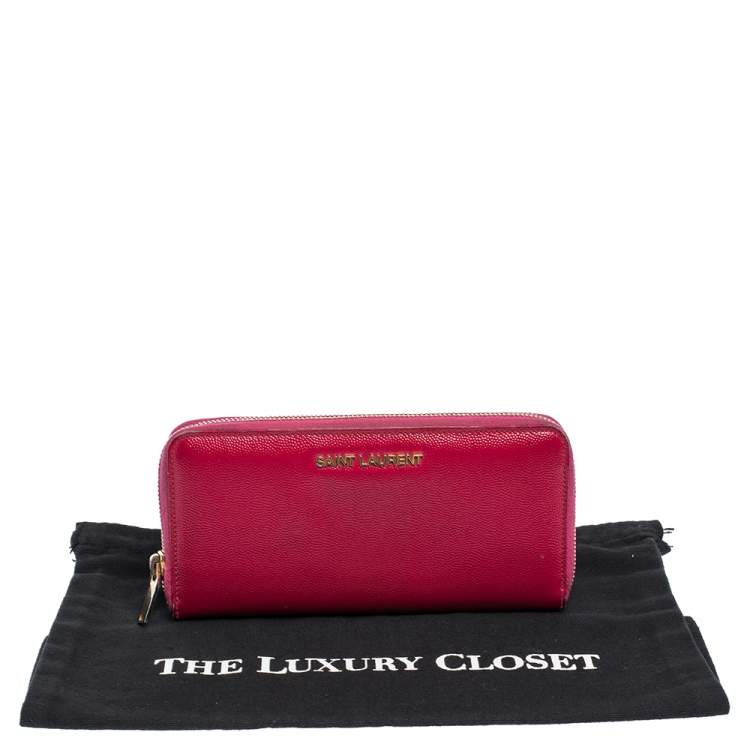Pre Owned Saint Laurent Paris Magenta Patent Leather Rive Gauche Zip Around Wallet