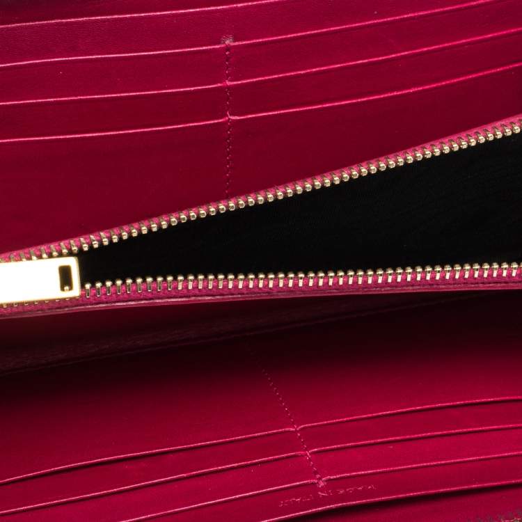 Pre Owned Saint Laurent Paris Magenta Patent Leather Rive Gauche Zip Around Wallet