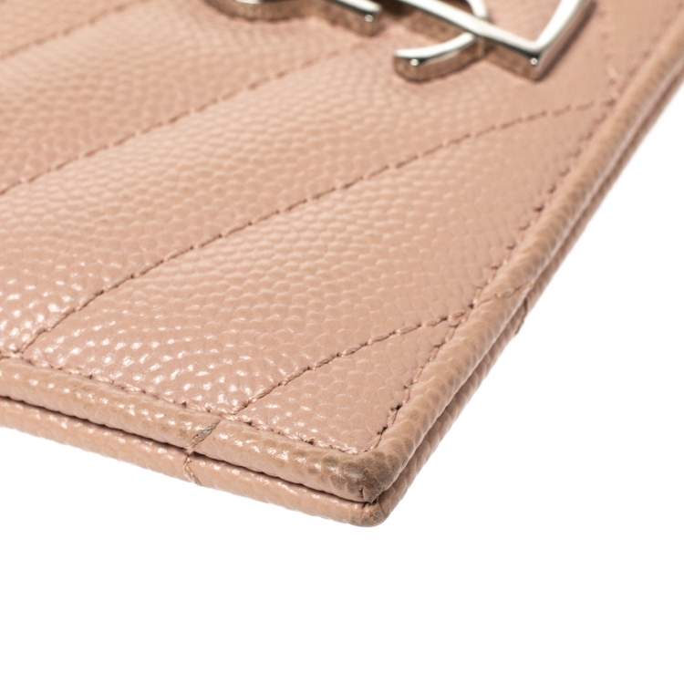 Pre Owned Saint Laurent Light Pink Matelassé Grained Leather Monogram Card Holder