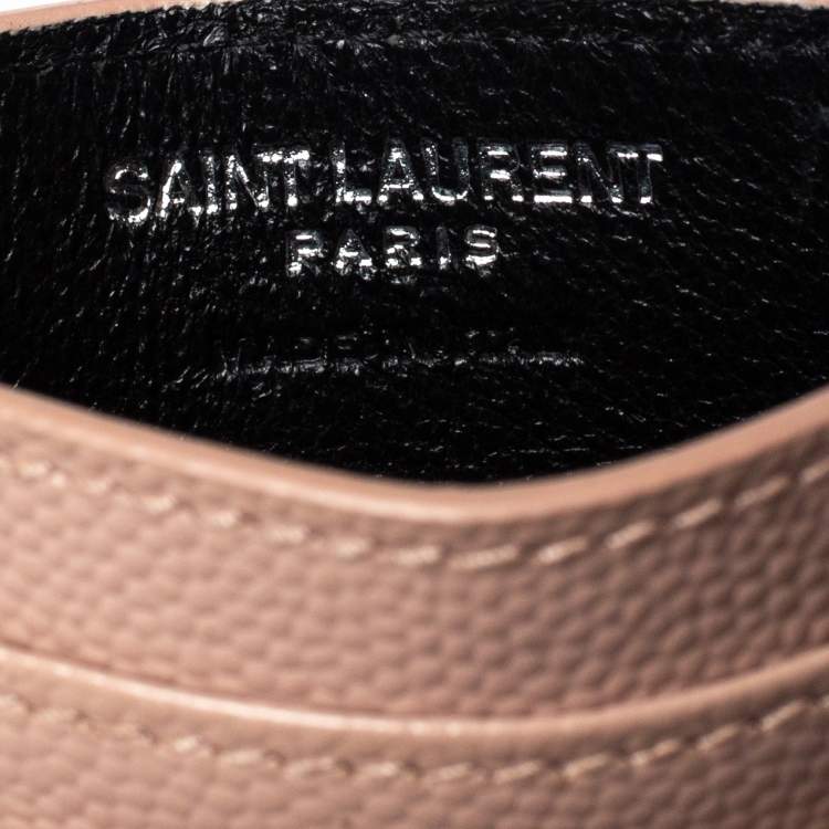 Pre Owned Saint Laurent Light Pink Matelassé Grained Leather Monogram Card Holder