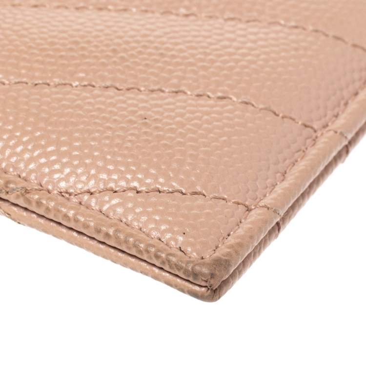 Pre Owned Saint Laurent Light Pink Matelassé Grained Leather Monogram Card Holder