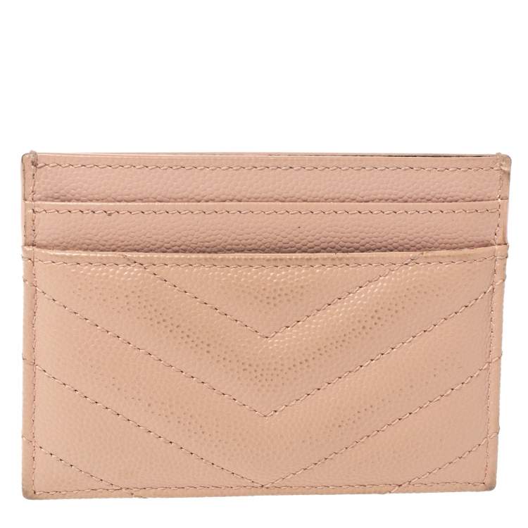 Pre Owned Saint Laurent Light Pink Matelassé Grained Leather Monogram Card Holder