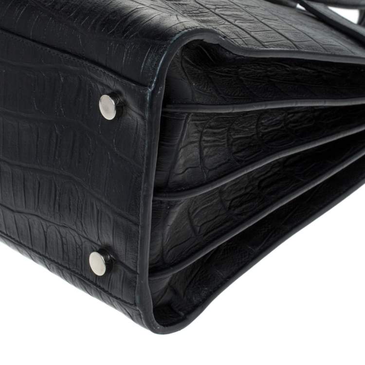 Pre Owned Saint Laurent Black Croc Embossed Leather Small Classic Sac De Jour Tote