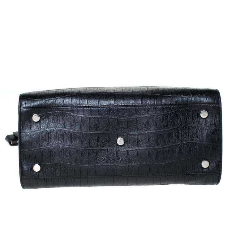 Pre Owned Saint Laurent Black Croc Embossed Leather Small Classic Sac De Jour Tote