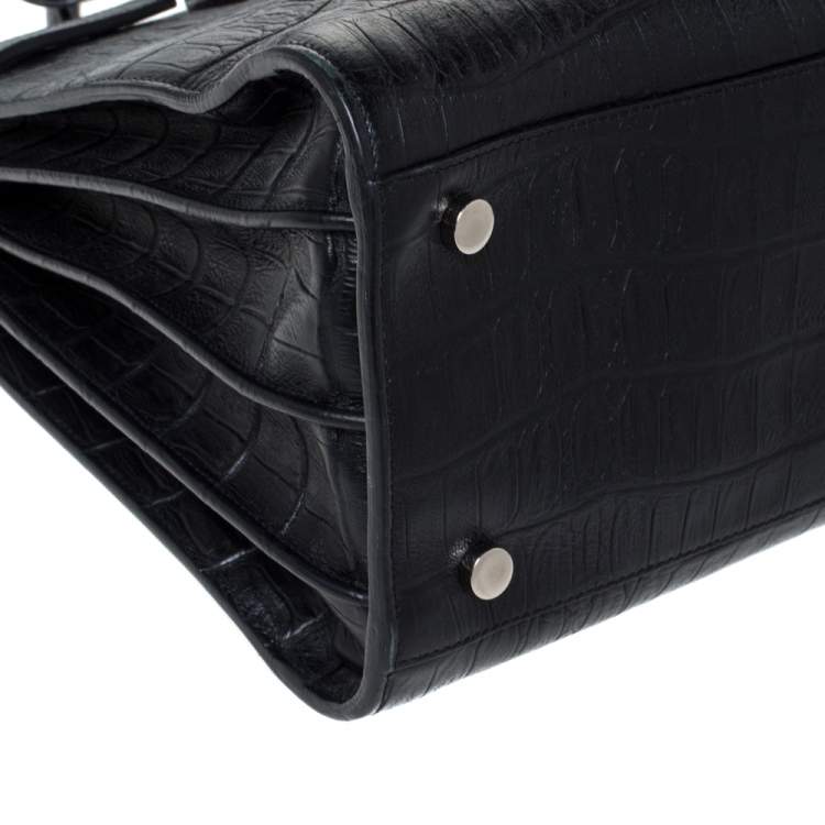 Pre Owned Saint Laurent Black Croc Embossed Leather Small Classic Sac De Jour Tote