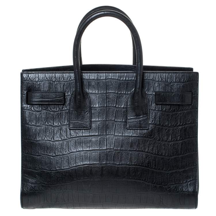 Pre Owned Saint Laurent Black Croc Embossed Leather Small Classic Sac De Jour Tote