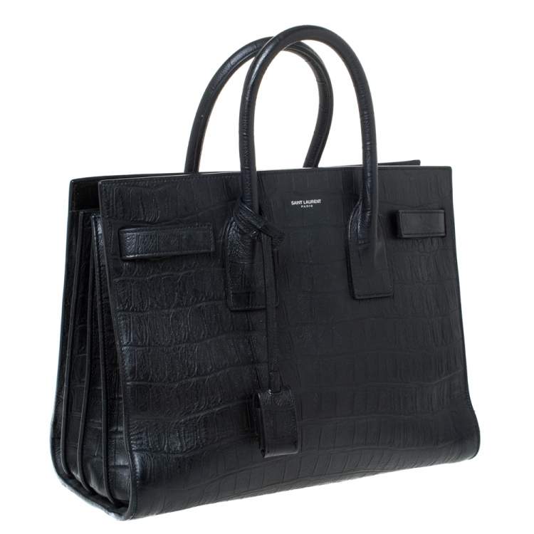 Pre Owned Saint Laurent Black Croc Embossed Leather Small Classic Sac De Jour Tote