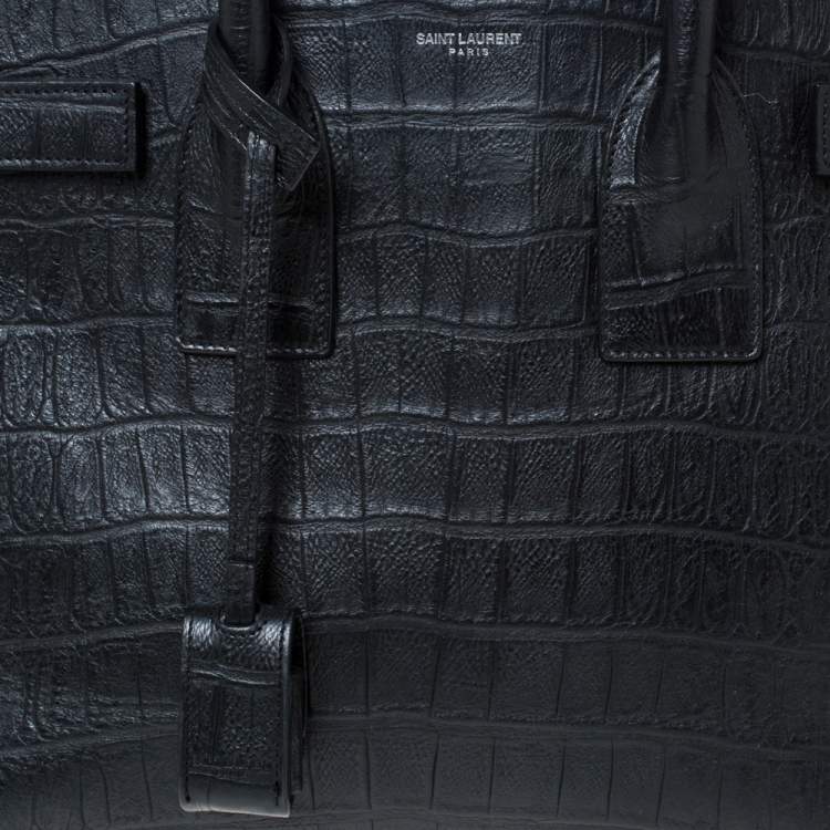 Pre Owned Saint Laurent Black Croc Embossed Leather Small Classic Sac De Jour Tote