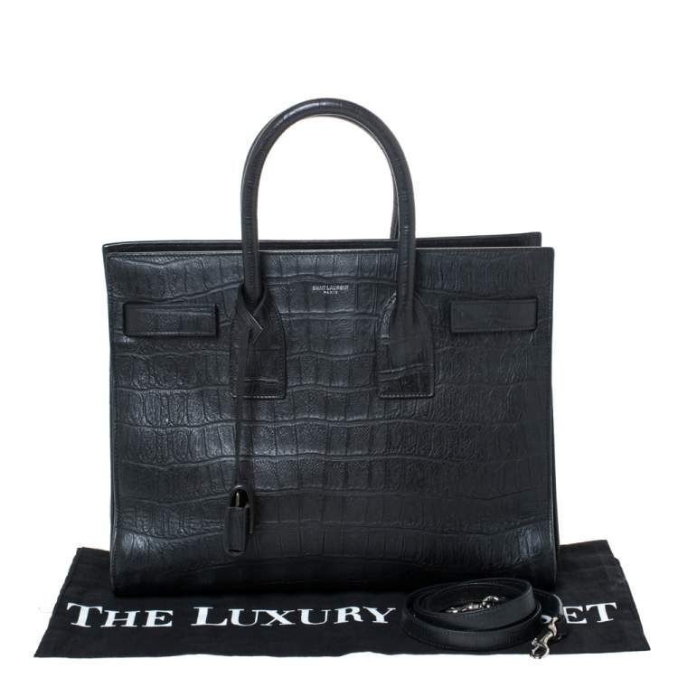 Pre Owned Saint Laurent Black Croc Embossed Leather Small Classic Sac De Jour Tote