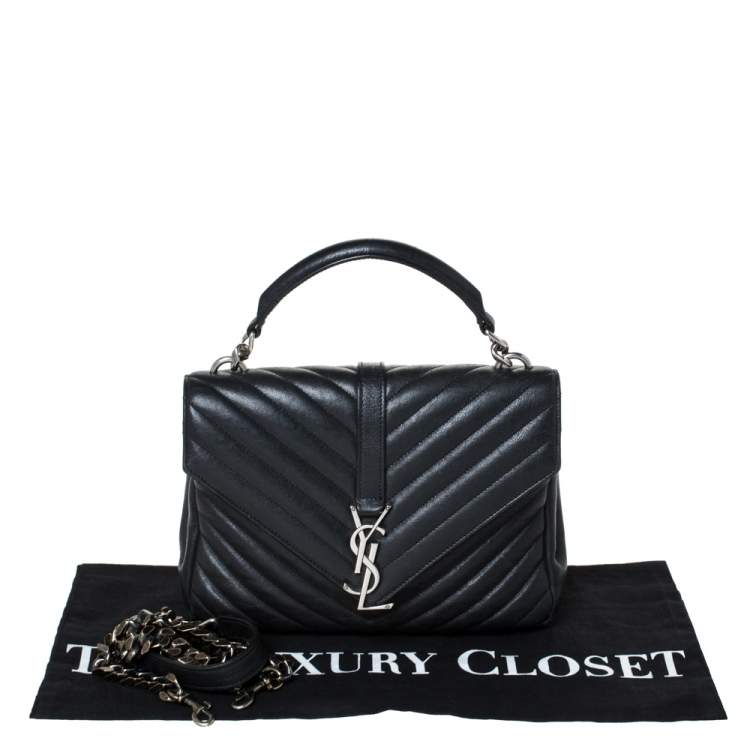 Pre Owned Saint Laurent Black Matelasse Leather Medium College Top Handle Bag