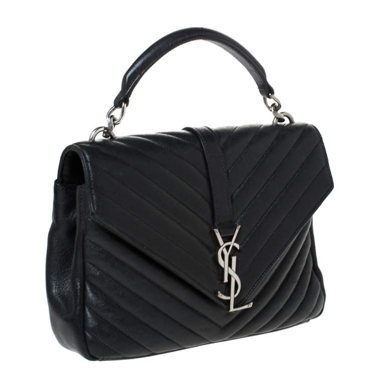 Pre Owned Saint Laurent Black Matelasse Leather Medium College Top Handle Bag