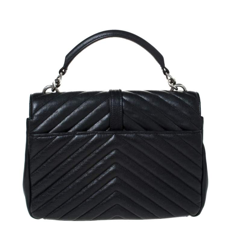 Pre Owned Saint Laurent Black Matelasse Leather Medium College Top Handle Bag