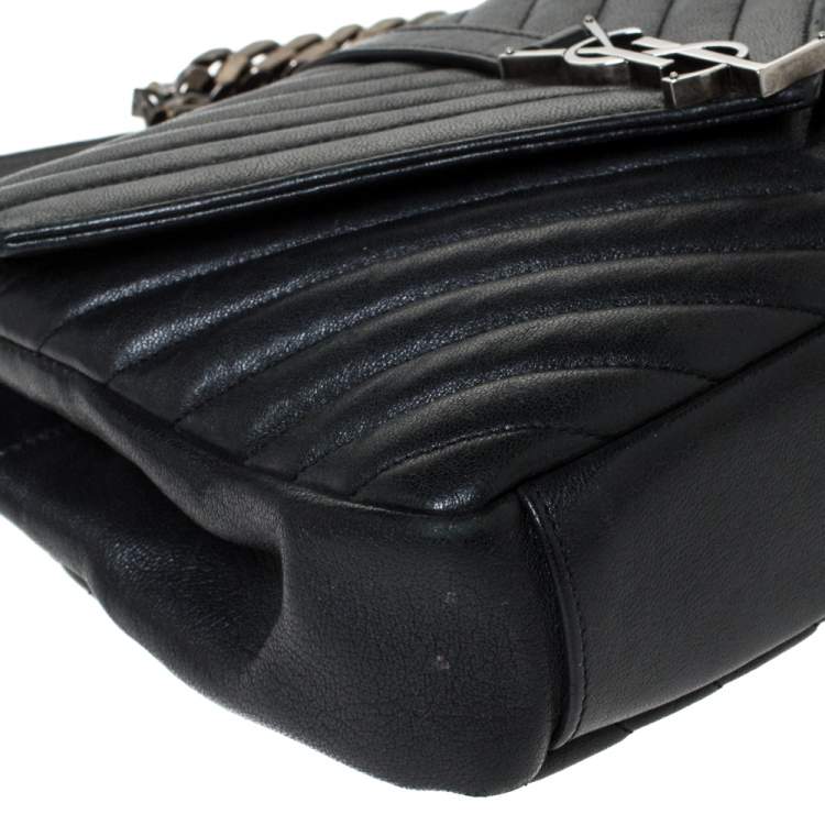 Pre Owned Saint Laurent Black Matelasse Leather Medium College Top Handle Bag