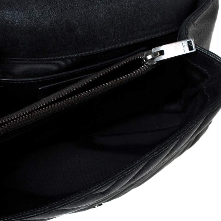 Pre Owned Saint Laurent Black Matelasse Leather Medium College Top Handle Bag