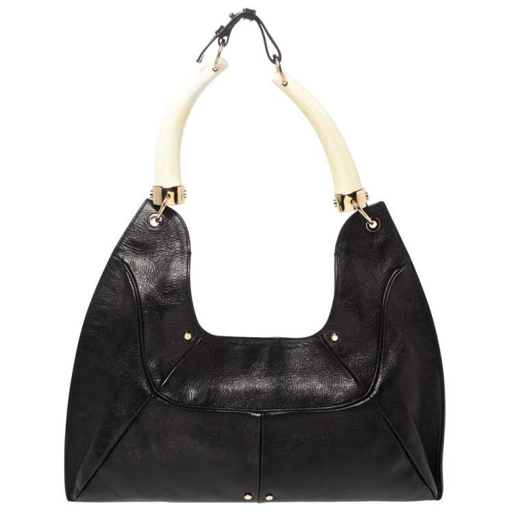 Pre Owned Saint Laurent Black Leather Mombasa Double Horn Hobo
