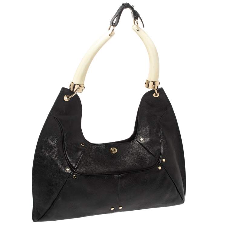 Pre Owned Saint Laurent Black Leather Mombasa Double Horn Hobo
