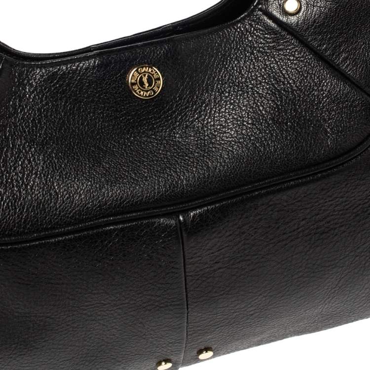 Pre Owned Saint Laurent Black Leather Mombasa Double Horn Hobo