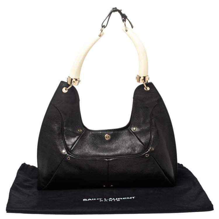 Pre Owned Saint Laurent Black Leather Mombasa Double Horn Hobo