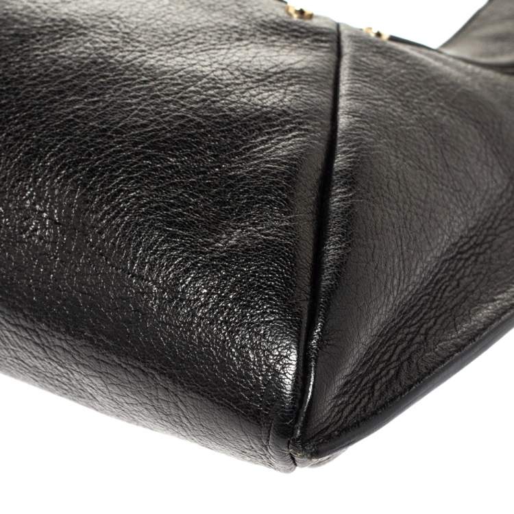 Pre Owned Saint Laurent Black Leather Mombasa Double Horn Hobo