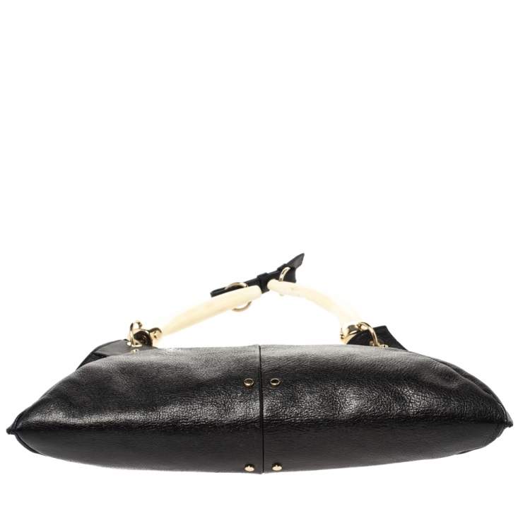 Pre Owned Saint Laurent Black Leather Mombasa Double Horn Hobo
