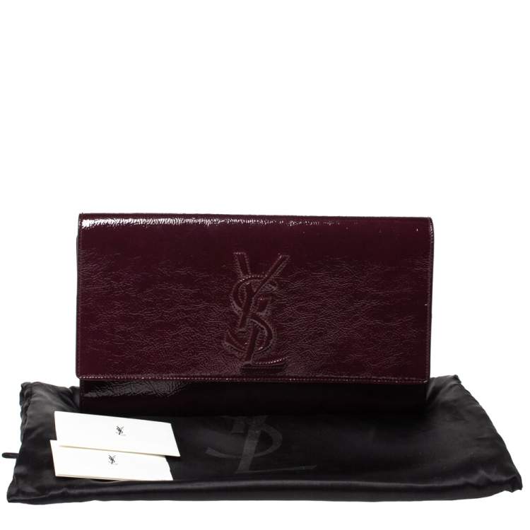 Pre Owned Saint Laurent Burgundy Patent Leather Belle De Jour Clutch