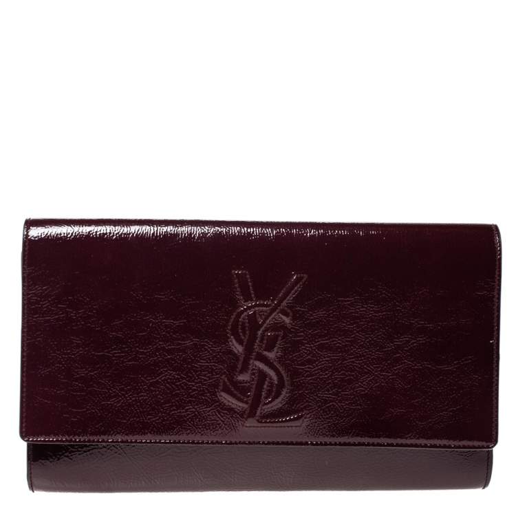 Pre Owned Saint Laurent Burgundy Patent Leather Belle De Jour Clutch
