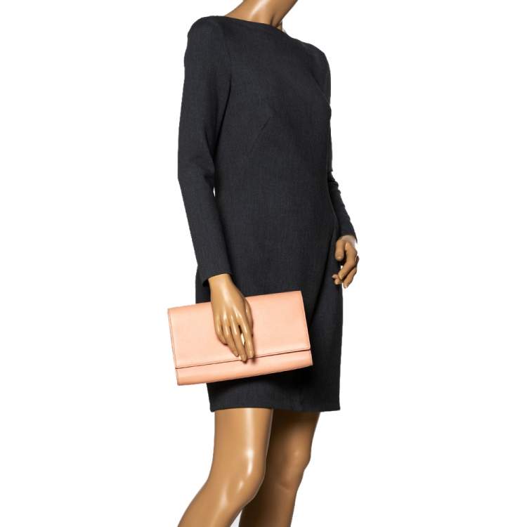 Pre Owned Saint Laurent Peach Leather Large Chyc Clutch