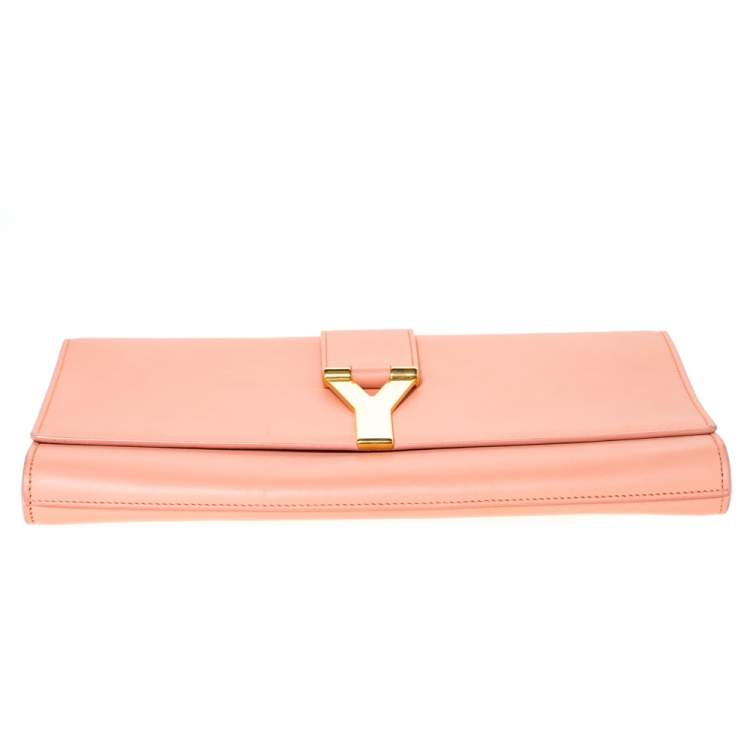 Pre Owned Saint Laurent Peach Leather Large Chyc Clutch