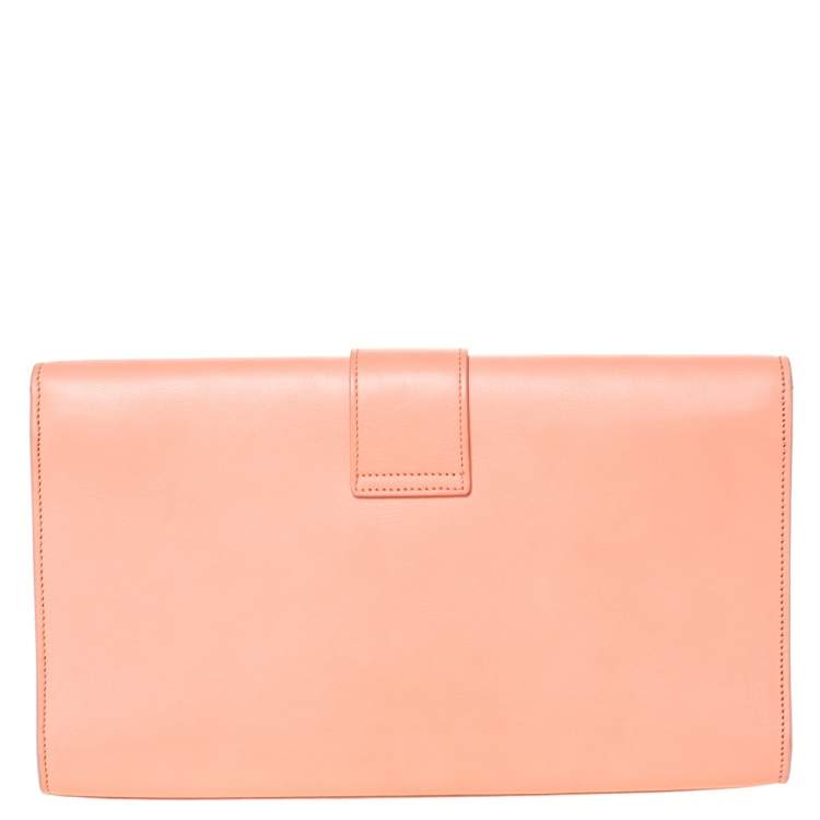 Pre Owned Saint Laurent Peach Leather Large Chyc Clutch