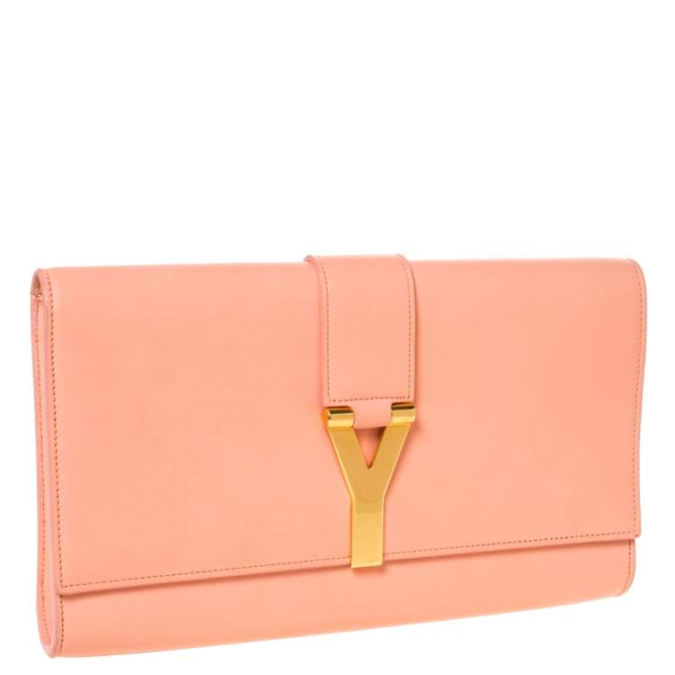 Pre Owned Saint Laurent Peach Leather Large Chyc Clutch