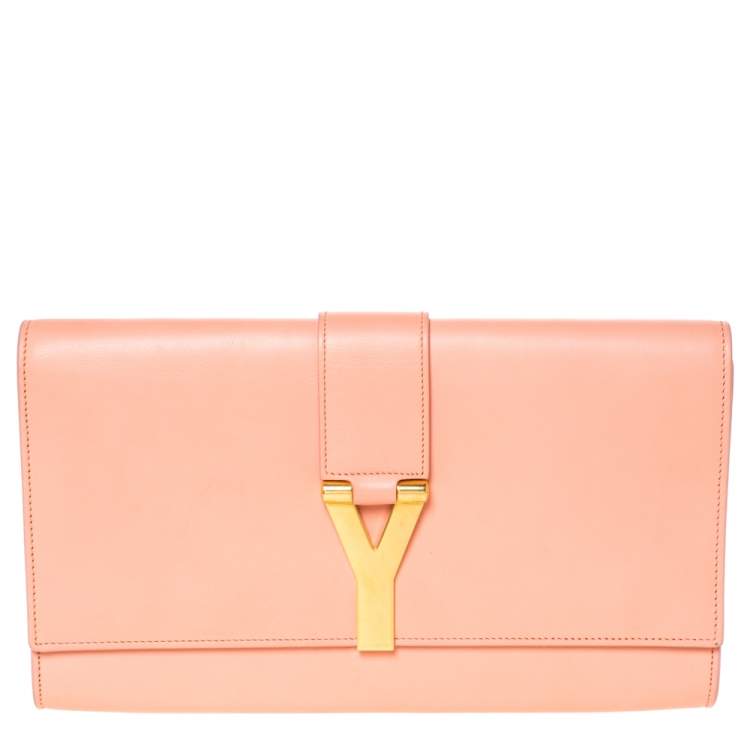 Pre Owned Saint Laurent Peach Leather Large Chyc Clutch
