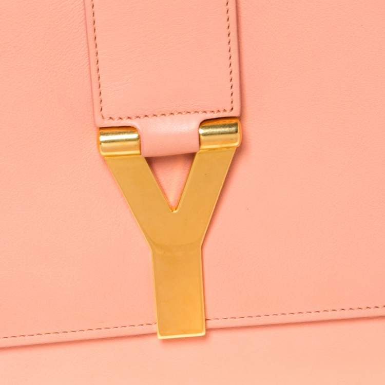 Pre Owned Saint Laurent Peach Leather Large Chyc Clutch