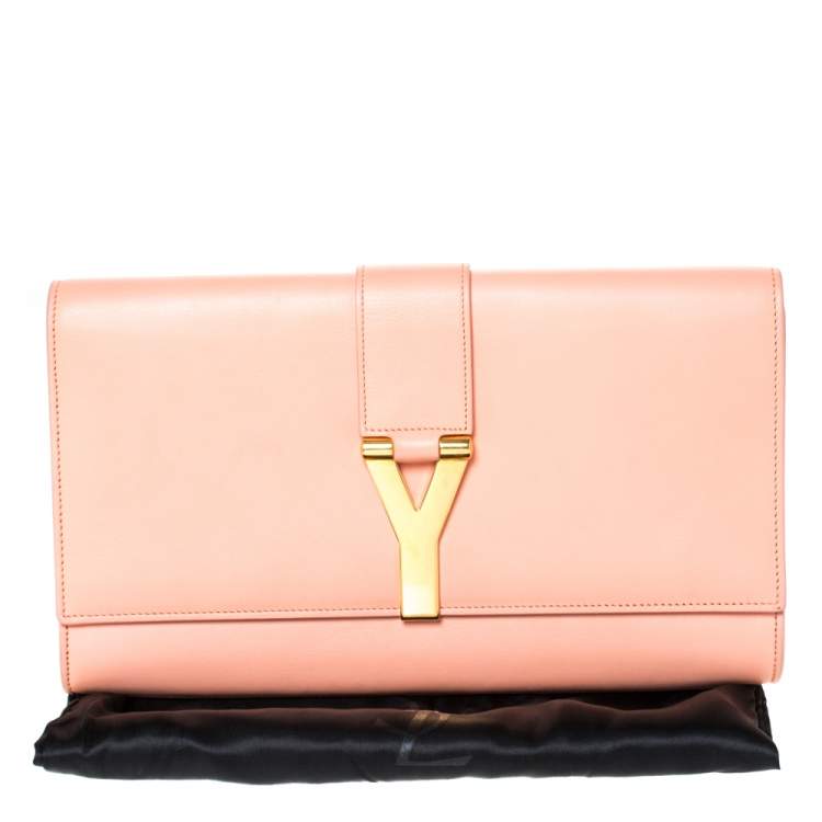 Pre Owned Saint Laurent Peach Leather Large Chyc Clutch