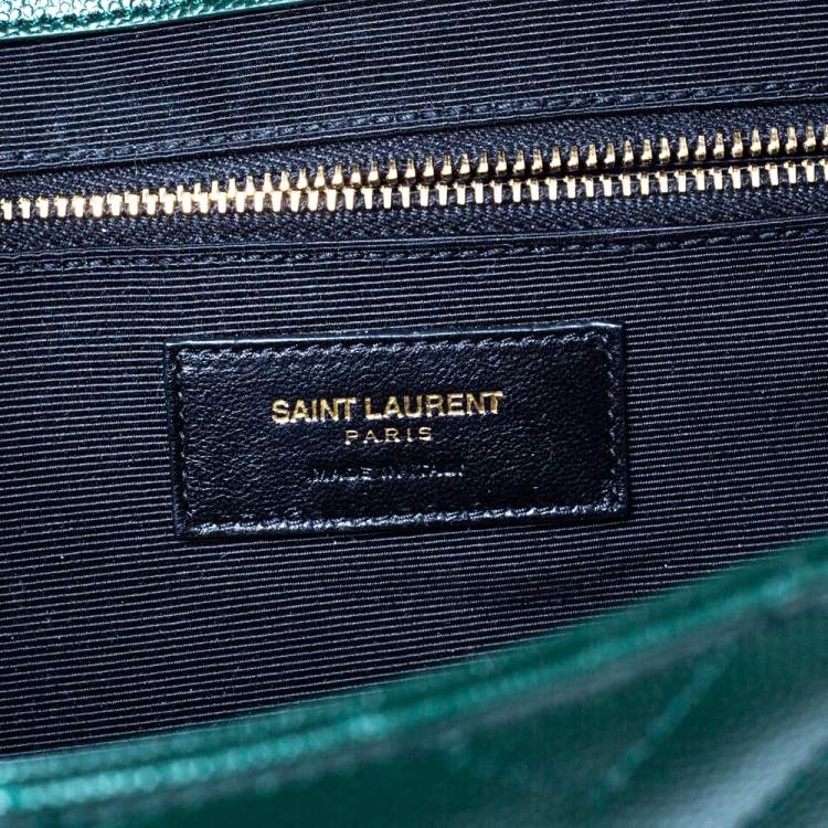 Pre Owned Saint Laurent Green Matelasse Leather Large Cassandre Flap Bag