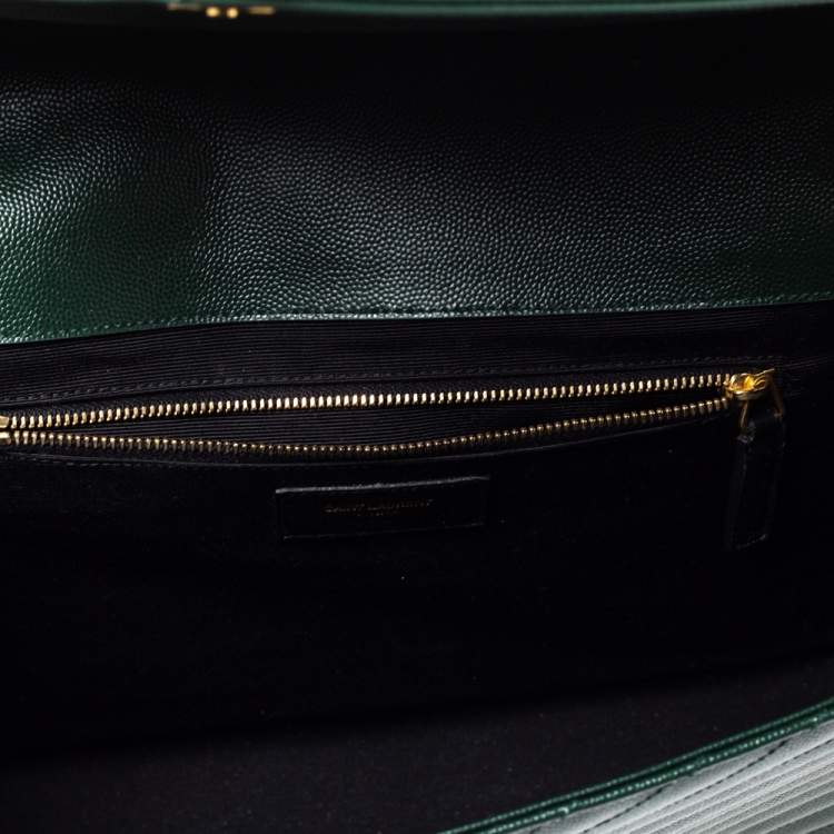 Pre Owned Saint Laurent Green Matelasse Leather Large Cassandre Flap Bag