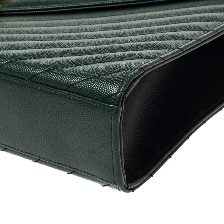 Pre Owned Saint Laurent Green Matelasse Leather Large Cassandre Flap Bag