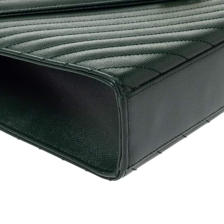 Pre Owned Saint Laurent Green Matelasse Leather Large Cassandre Flap Bag
