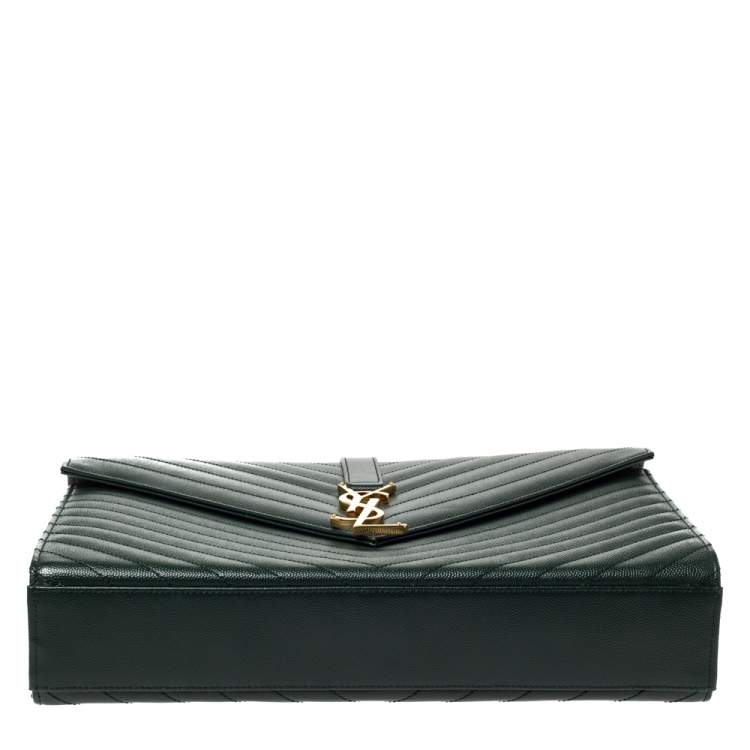 Pre Owned Saint Laurent Green Matelasse Leather Large Cassandre Flap Bag