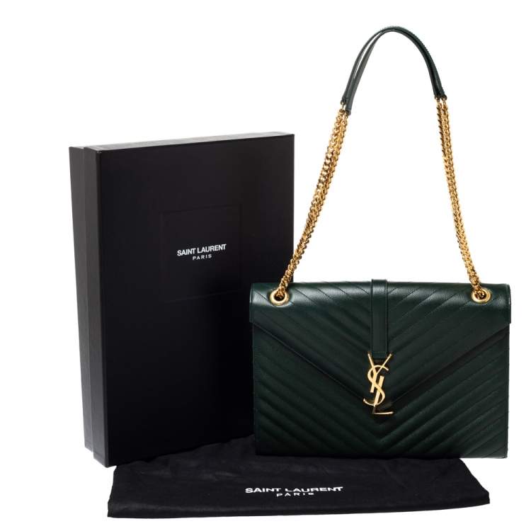 Pre Owned Saint Laurent Green Matelasse Leather Large Cassandre Flap Bag