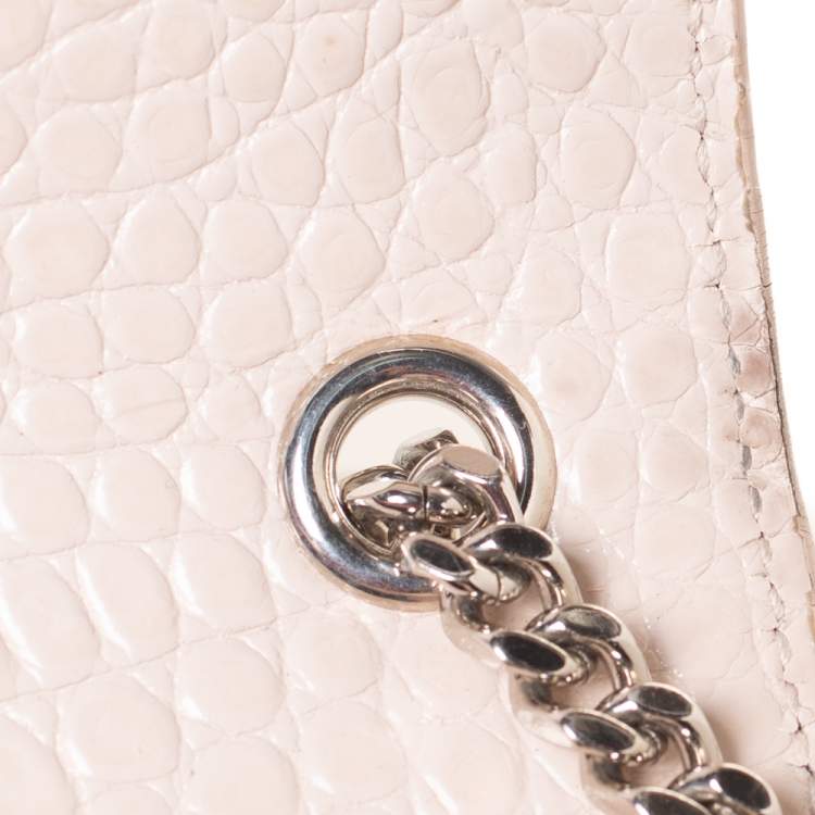 Pre Owned Saint Laurent Vanilla Croc Embossed Leather Medium Kate Tassel Shoulder Bag
