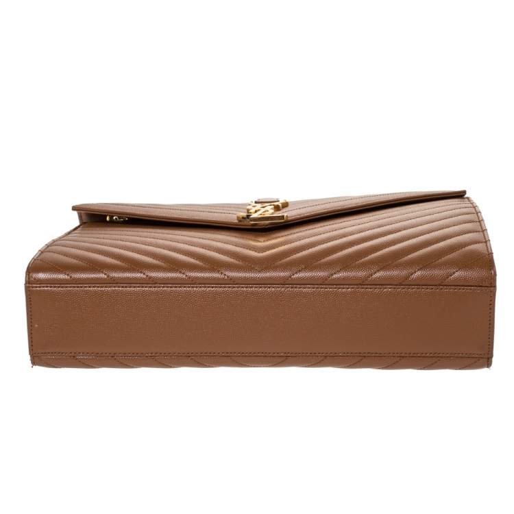 Pre Owned Saint Laurent Tan Matelasse Leather Large Cassandre Flap Bag