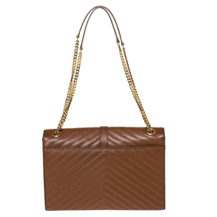 Pre Owned Saint Laurent Tan Matelasse Leather Large Cassandre Flap Bag