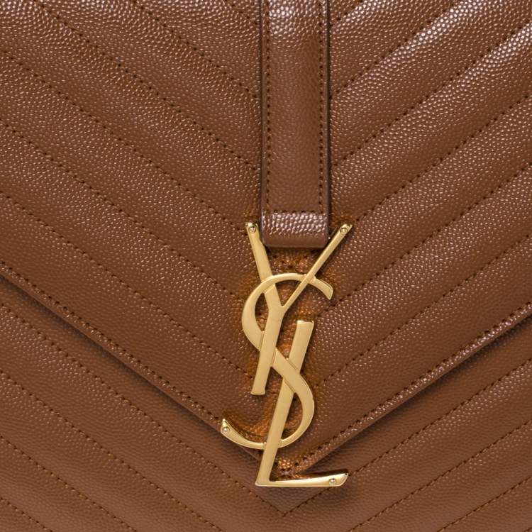 Pre Owned Saint Laurent Tan Matelasse Leather Large Cassandre Flap Bag