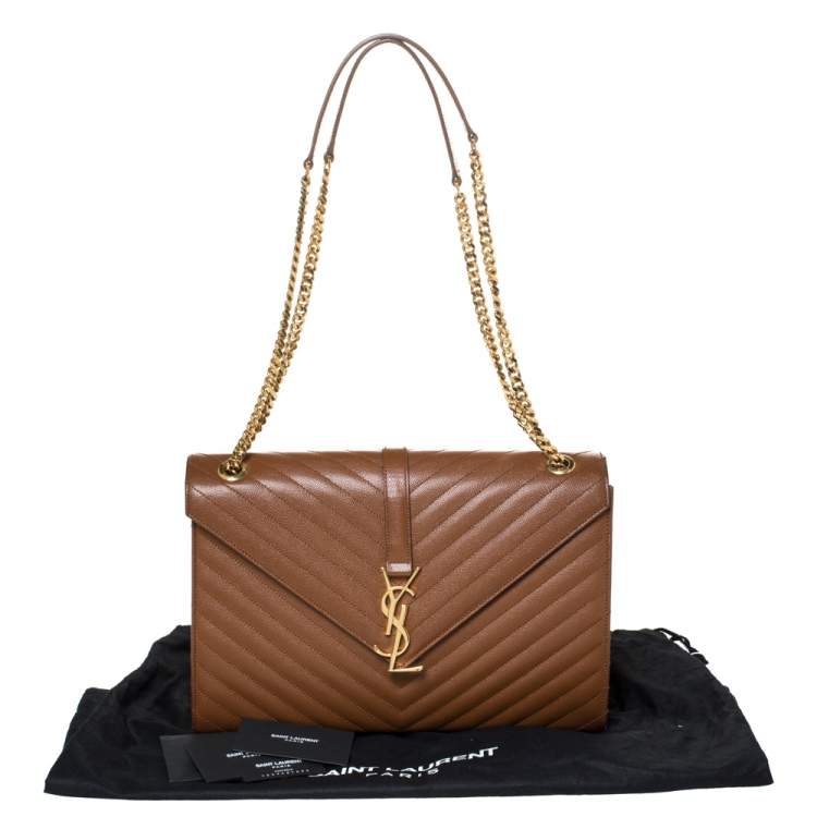 Pre Owned Saint Laurent Tan Matelasse Leather Large Cassandre Flap Bag