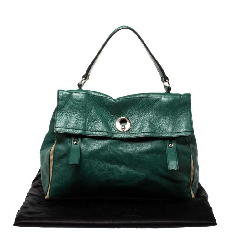 Pre Owned Saint Laurent Green Leather and Fabric Large Muse Two Bag
